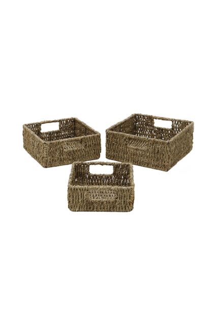 JVL Seagrass Set Of 3 Square Storage Baskets in Natural - image 1