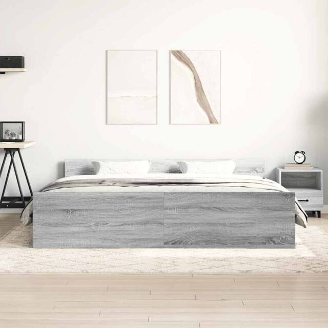 Berkfield Home Durable Bed Frame with Headboard & Footboard Grey Sonoma 180x20 - Size: Super King - image 1