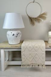 Downton Interiors White Distressed Ceramic Table Lamp with Plain Shade (G2124 Plain) - Size: Large - thumbnail 3