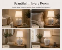 Downton Interiors White Distressed Ceramic Table Lamp with Plain Shade (G2124 Plain) - Size: Large - thumbnail 7