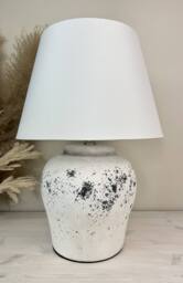 Downton Interiors White Distressed Ceramic Table Lamp with Plain Shade (G2124 Plain) - Size: Large