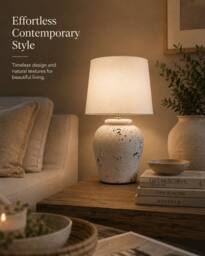Downton Interiors White Distressed Ceramic Table Lamp with Plain Shade (G2124 Plain) - Size: Large - thumbnail 5