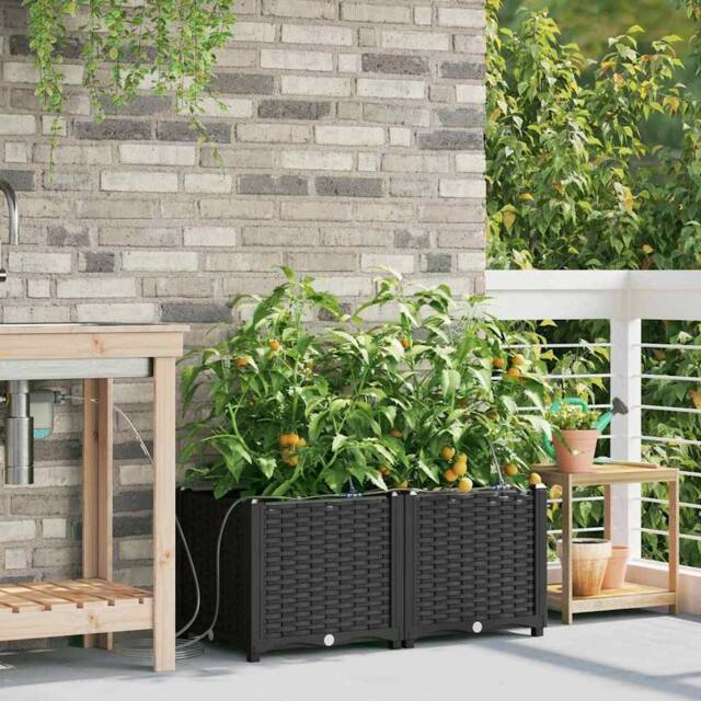 Berkfield Home Garden Planters with Water Irrigation System 2 pcs Black - image 1