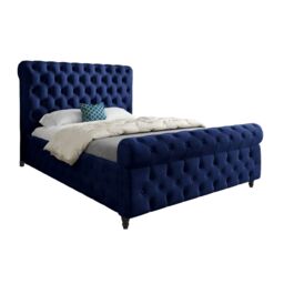 KDMD Nestling Sleigh Upholstered Soft Velvet Designer Bed Frame in Blue - Size: King