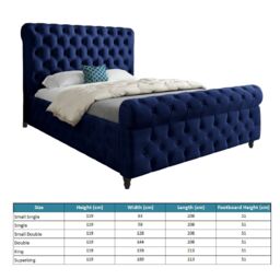 KDMD Nestling Sleigh Upholstered Soft Velvet Designer Bed Frame in Blue - Size: King - thumbnail 5