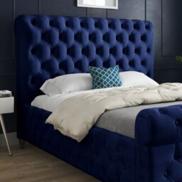 KDMD Nestling Sleigh Upholstered Soft Velvet Designer Bed Frame in Blue - Size: King - thumbnail 3