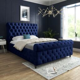 KDMD Nestling Sleigh Upholstered Soft Velvet Designer Bed Frame in Blue - Size: King - thumbnail 2