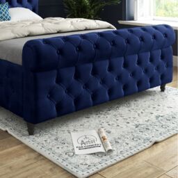 KDMD Nestling Sleigh Upholstered Soft Velvet Designer Bed Frame in Blue - Size: King - thumbnail 4