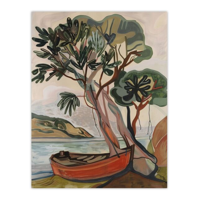 "Artery8 Tree Boat in Robin Hood's Bay Yorkshire Painting Wall Art Print in Brown - Size: W18"" x H24""" - image 1