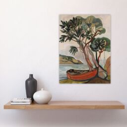 "Artery8 Tree Boat in Robin Hood's Bay Yorkshire Painting Wall Art Print in Brown - Size: W18"" x H24""" - thumbnail 4
