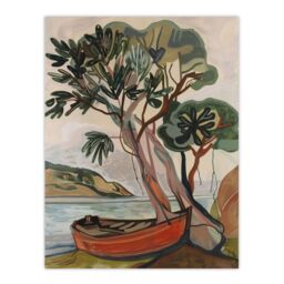 "Artery8 Tree Boat in Robin Hood's Bay Yorkshire Painting Wall Art Print in Brown - Size: W18"" x H24""" - thumbnail 1