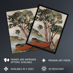 "Artery8 Tree Boat in Robin Hood's Bay Yorkshire Painting Wall Art Print in Brown - Size: W18"" x H24""" - thumbnail 2
