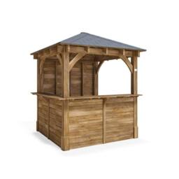 Dunster House Garden Bar 2.5x2.5m Wooden Outdoor Pub Shed with Black Roof Shingles, Leviathan in Brown