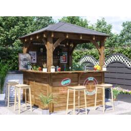 Dunster House Garden Bar 2.5x2.5m Wooden Outdoor Pub Shed with Black Roof Shingles, Leviathan in Brown - thumbnail 2