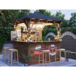 Dunster House Garden Bar 2.5x2.5m Wooden Outdoor Pub Shed with Black Roof Shingles, Leviathan in Brown - thumbnail 3