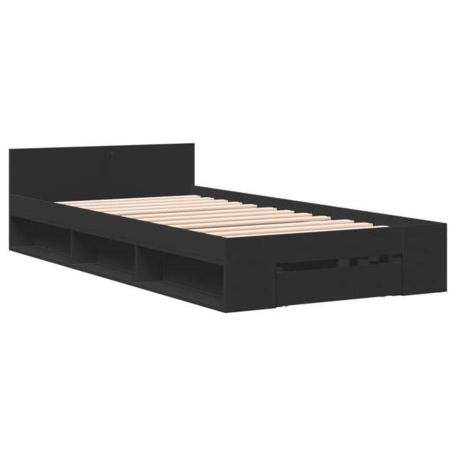 Berkfield Home Modern Bed Frame with Drawer without Mattress Black 75x190 cm Sma - Size: Small Single - image 1