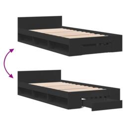 Berkfield Home Modern Bed Frame with Drawer without Mattress Black 75x190 cm Sma - Size: Small Single - thumbnail 7