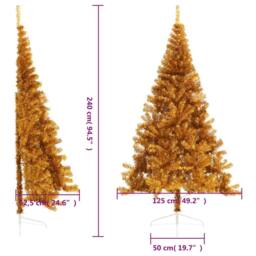 Berkfield Home Beautiful Artificial Half Christmas Tree with Stand Gold 240 cm PET - thumbnail 8
