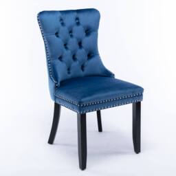 Modern Home Touch Romsey Set of 4 Velvet Upholstered Dining Chairs with Oak Legs & Knocker Ring Back in Blue - Size: 4 Pack - thumbnail 7