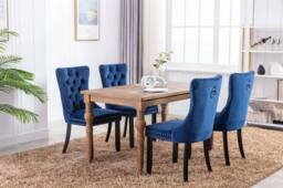 Modern Home Touch Romsey Set of 4 Velvet Upholstered Dining Chairs with Oak Legs & Knocker Ring Back in Blue - Size: 4 Pack - thumbnail 4