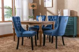 Modern Home Touch Romsey Set of 4 Velvet Upholstered Dining Chairs with Oak Legs & Knocker Ring Back in Blue - Size: 4 Pack - thumbnail 3