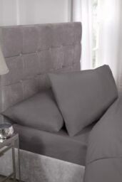 New Edge Blinds Percale Collection 180 Thread Count Percale Fitted Sheet in Grey - Size: King - thumbnail 1