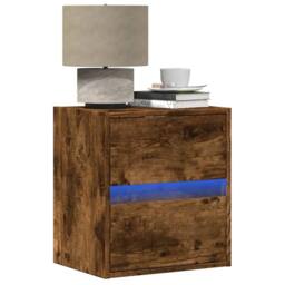 Berkfield Home Wall-mounted Bedside Cabinet with LED Lights Smoked Oak in Brown - thumbnail 2