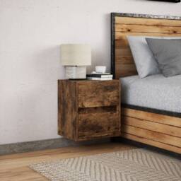 Berkfield Home Wall-mounted Bedside Cabinet with LED Lights Smoked Oak in Brown - thumbnail 4