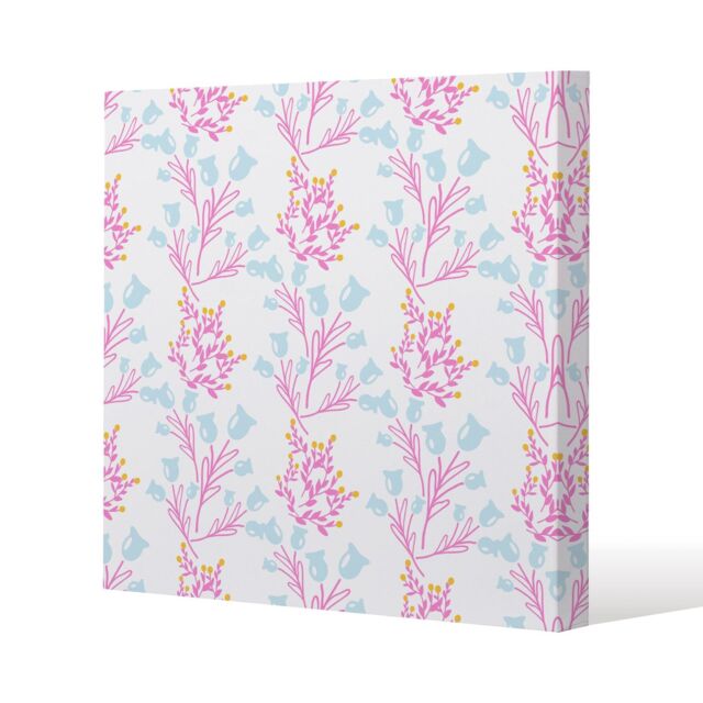 Benjamin Tate Design Pink & Blue Flower Design Slim Style Canvas Print 75x75cm in Natural - Size: 75x75 cm - image 1