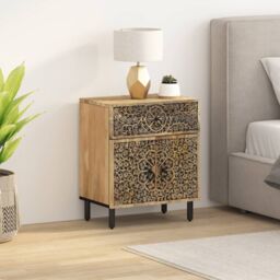 Berkfield Home Bedside Cabinet 50x33x60 cm Solid Wood Mango in Brown - Size: 50 x 33 x 60 cm - thumbnail 3
