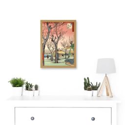 Artery8 Japan Woodblock Cherry Blossom Tree Park A4 Artwork Framed Wall Art Print in Light Oak - thumbnail 2