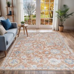 Livabliss Lilian-Washable Brown Blue Vintage Traditional Boho Living Dining Rug in Burnt Orange - Size: 200 cm x 275 cm - thumbnail 8