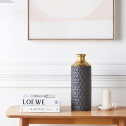 Wyld and Coco Black Stoneware Table Vase with Gold Neck 39cm - thumbnail 1