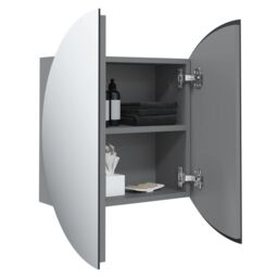 Berkfield Home Bathroom Cabinet with Round Mirror&LED Grey 47x47x17.5 cm - thumbnail 5