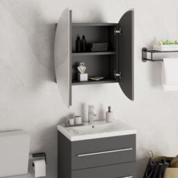 Berkfield Home Bathroom Cabinet with Round Mirror&LED Grey 47x47x17.5 cm - thumbnail 4