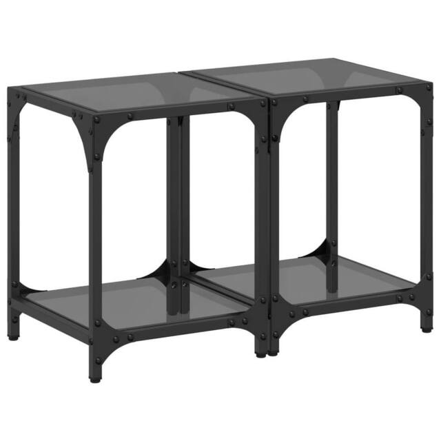 Berkfield Home Coffee Tables with Black Glass Top 2 pcs 30x30x40 cm Steel - Size: 30 x 30 x 40 cm - image 1