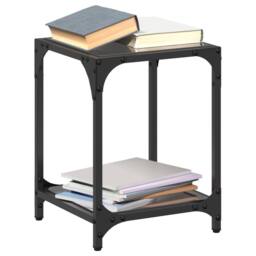 Berkfield Home Coffee Tables with Black Glass Top 2 pcs 30x30x40 cm Steel - Size: 30 x 30 x 40 cm - thumbnail 2