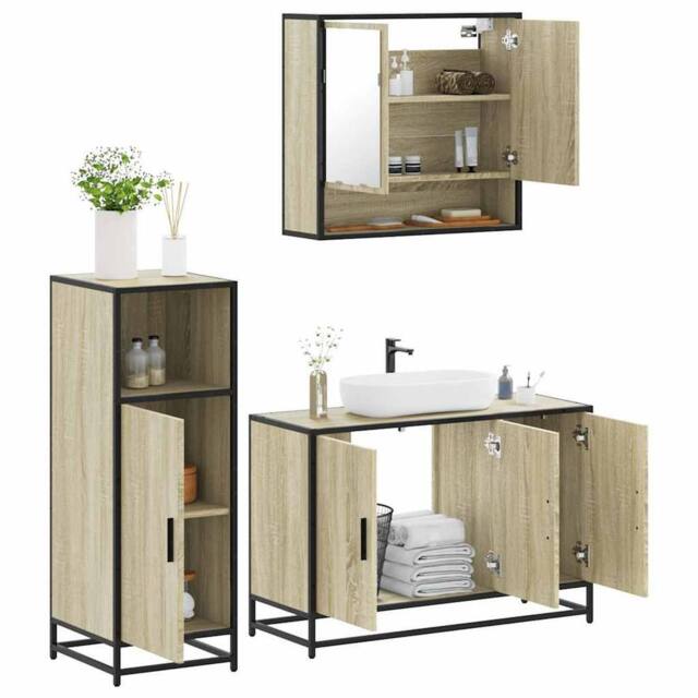 Berkfield Home 3 Piece Bathroom Furniture Set Sonoma Oak Engineered Wood in Brown - image 1