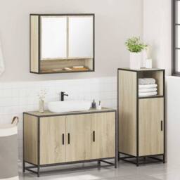Berkfield Home 3 Piece Bathroom Furniture Set Sonoma Oak Engineered Wood in Brown - thumbnail 4