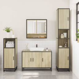 Berkfield Home 3 Piece Bathroom Furniture Set Sonoma Oak Engineered Wood in Brown - thumbnail 3