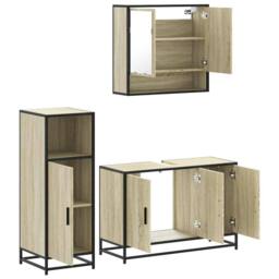 Berkfield Home 3 Piece Bathroom Furniture Set Sonoma Oak Engineered Wood in Brown - thumbnail 6