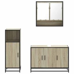 Berkfield Home 3 Piece Bathroom Furniture Set Sonoma Oak Engineered Wood in Brown - thumbnail 5