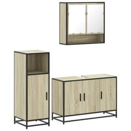 Berkfield Home 3 Piece Bathroom Furniture Set Sonoma Oak Engineered Wood in Brown - thumbnail 2