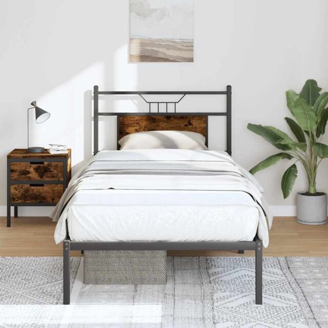 Berkfield Home Bed Frame without Mattress Smoked Oak 80x200 cm Engineered Wood in Brown - image 1