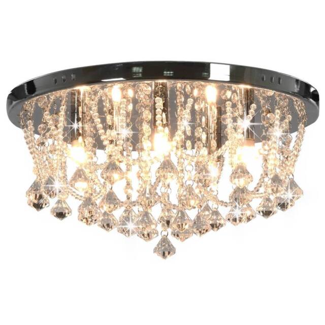 Berkfield Home Ceiling Lamp with Crystal Beads Silver Round 4 x G9 Bulbs - image 1
