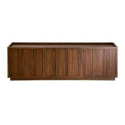 CALICOSY 3-Door TV Stand In Walnut Effect With Shelf, 140 Cm Wide - ABEL in Dark Brown