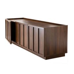 CALICOSY 3-Door TV Stand In Walnut Effect With Shelf, 140 Cm Wide - ABEL in Dark Brown - thumbnail 9