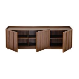 CALICOSY 3-Door TV Stand In Walnut Effect With Shelf, 140 Cm Wide - ABEL in Dark Brown - thumbnail 7