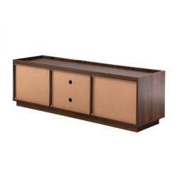 CALICOSY 3-Door TV Stand In Walnut Effect With Shelf, 140 Cm Wide - ABEL in Dark Brown - thumbnail 6