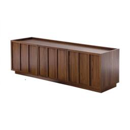 CALICOSY 3-Door TV Stand In Walnut Effect With Shelf, 140 Cm Wide - ABEL in Dark Brown - thumbnail 4